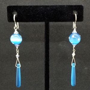 Iridescent marine blue & crystal dangle earrings
